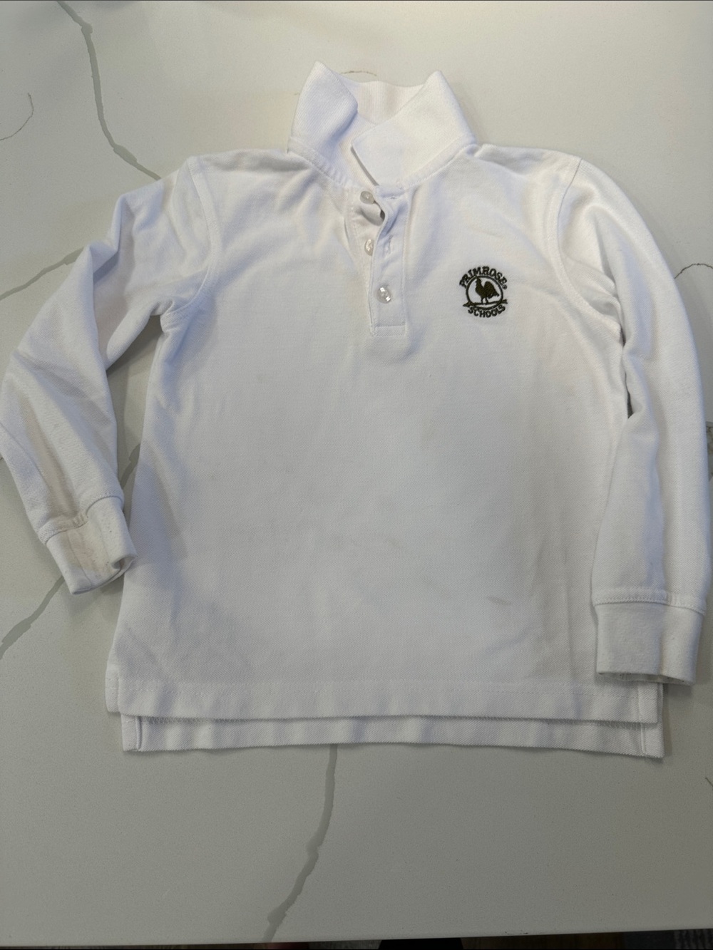 Dennis uniform primrose school long sleeve polo shirt white green XS 5 / 6